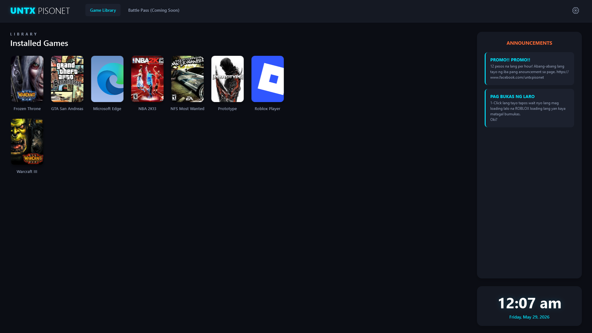 UNTX dashboard screenshot